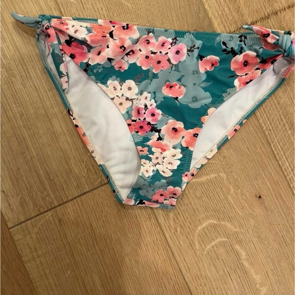Teal Floral Bikini Bottoms with Pink Blossoms